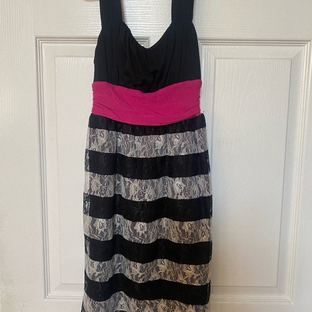 Hype Black and Pink Tiered Cowl Neck Sundress